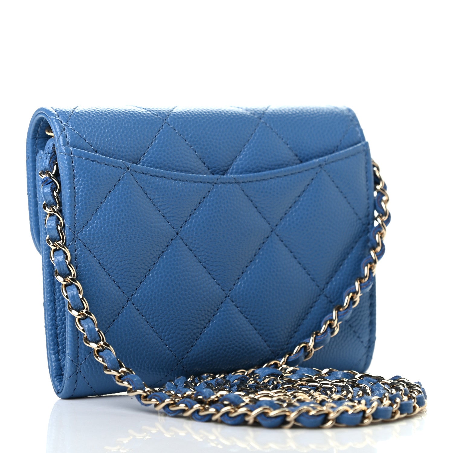 Chanel Caviar Quilted Flap Card Holder On Chain Blue 3 of 11