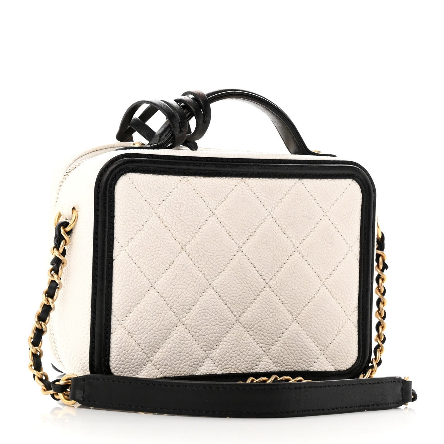Caviar Quilted Small CC Filigree Vanity Case White Black