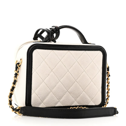 Chanel Caviar Quilted Small CC Filigree Vanity Case White Black 3 of 11