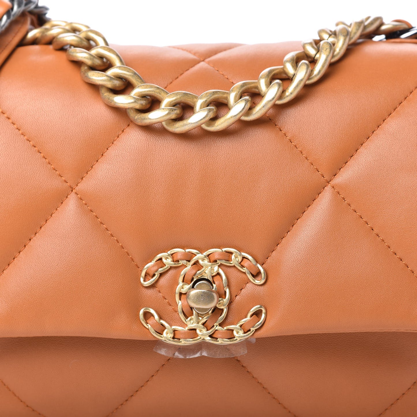 Lambskin Quilted Medium Chanel 19 Flap Light Brown