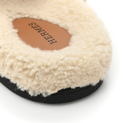 Hermes Suede Goatskin Woolskin Womens Chypre Sandals 38.5 Brun Fume Ecru 11 of 11