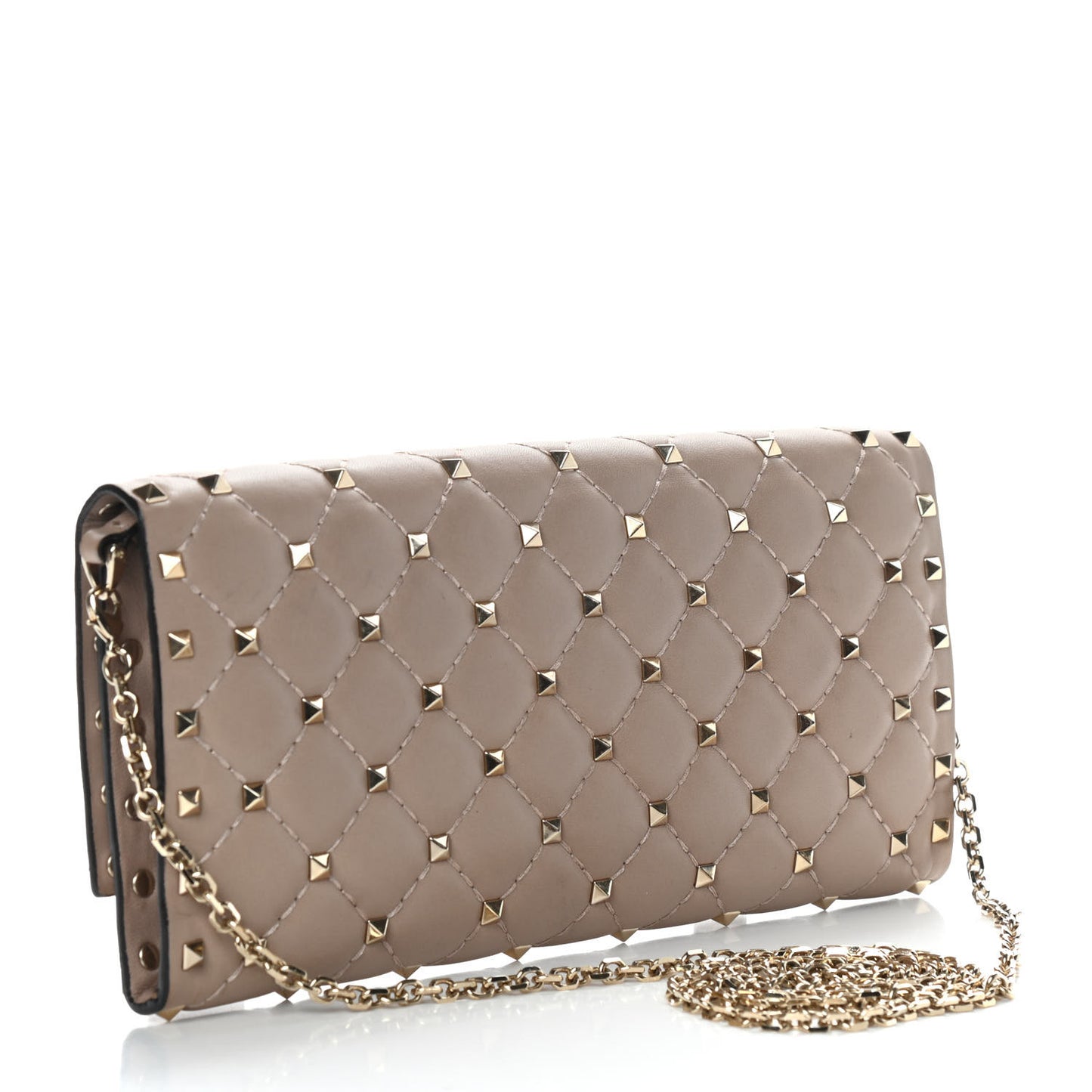 Nappa Rockstud Spike Flap Wallet on Chain Poudre