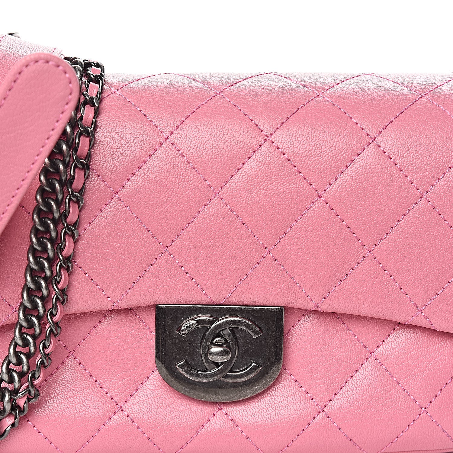 Chanel Shiny Goatskin Quilted Small Double Carry Waist Chain Flap Pink 12 of 13