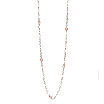 David Yurman Sterling Silver 18K Yellow Gold Baroque Pearl Long Figaro Chain Necklace 1 of 5