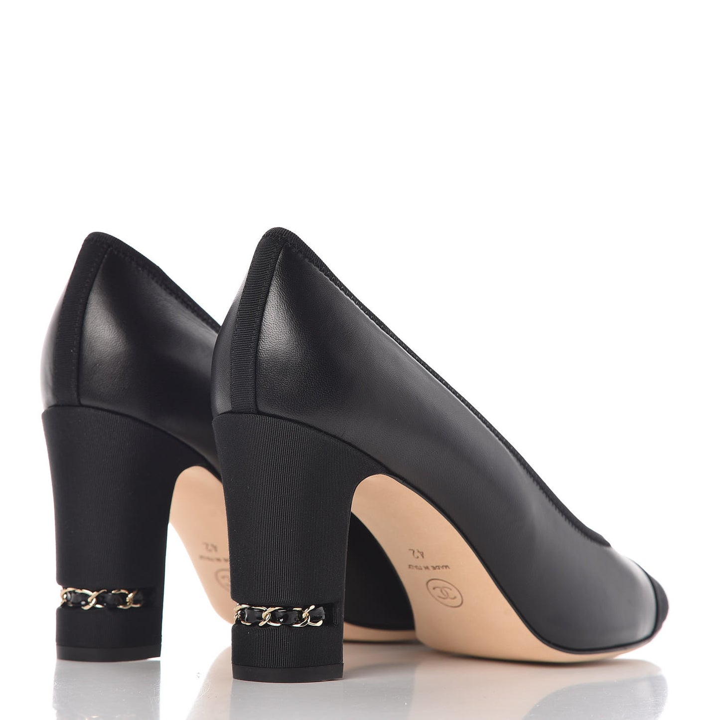 Lambskin Grosgrain Chain Pumps 42 Black