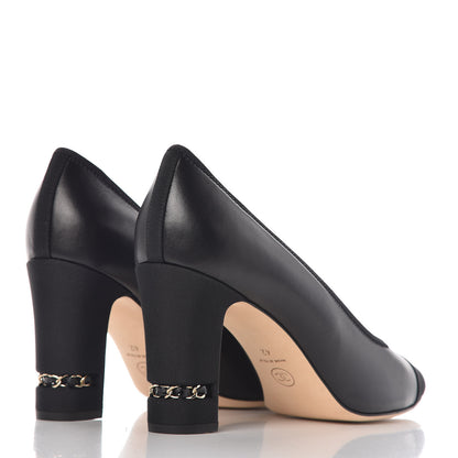 Chanel Lambskin Grosgrain Chain Pumps 42 Black 4 of 9