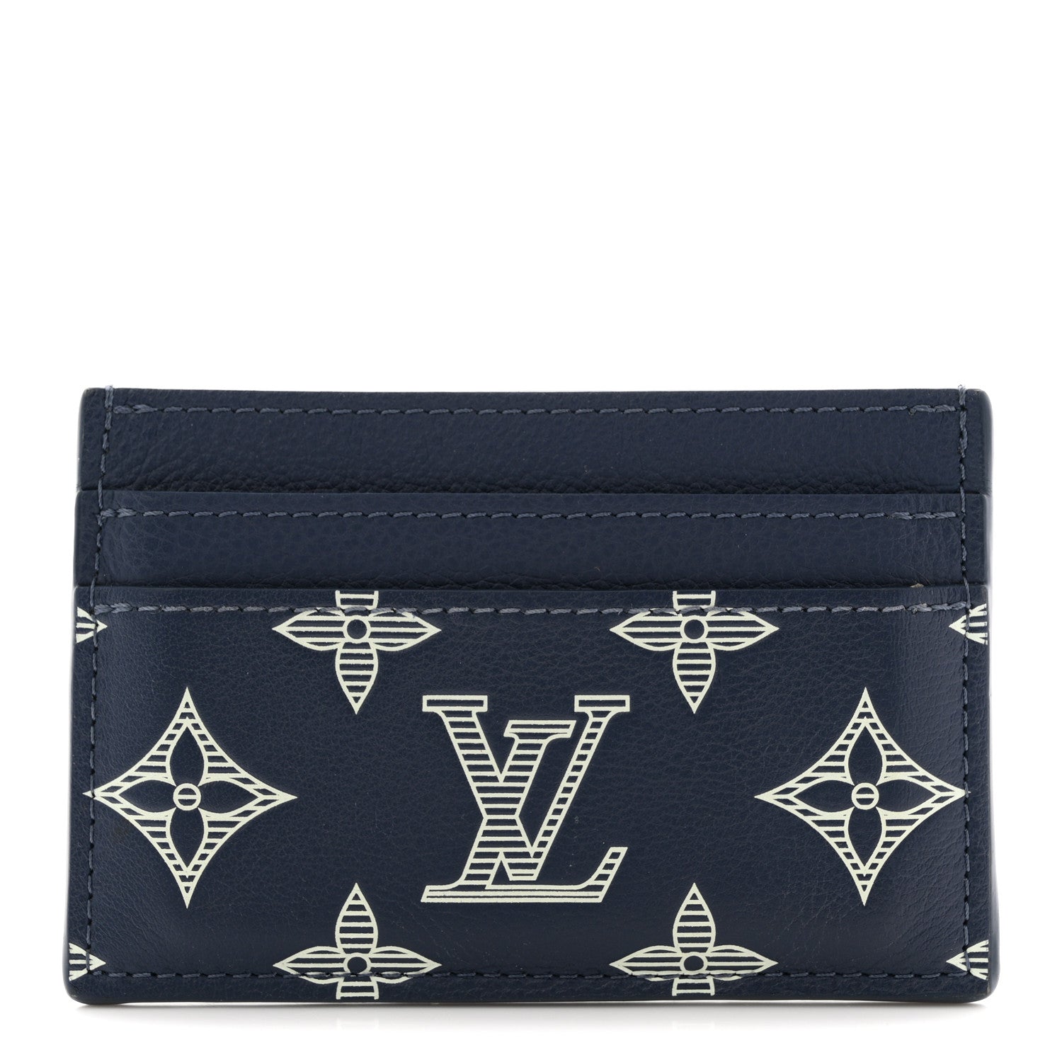 Louis Vuitton Calfskin Monogram Shadow Double Card Holder Navy