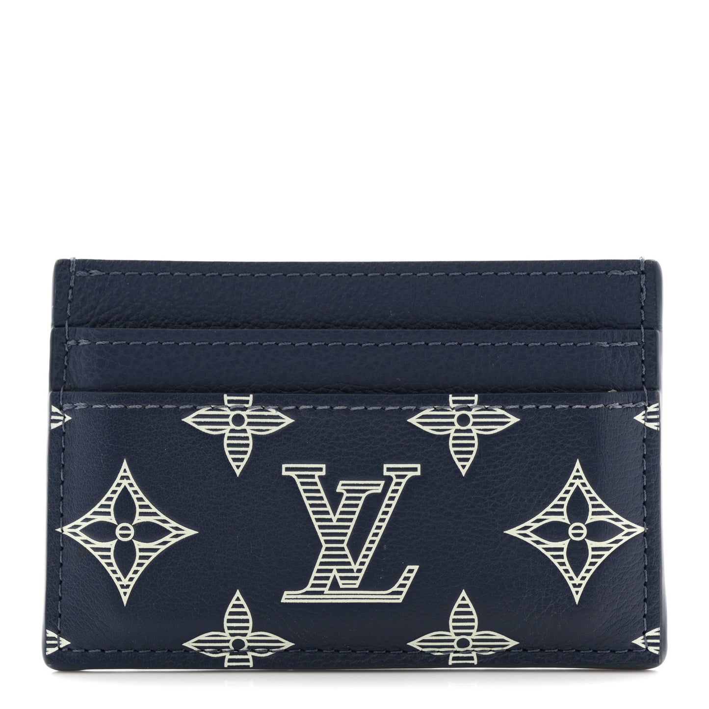 Calfskin Monogram Shadow Double Card Holder Navy Blue
