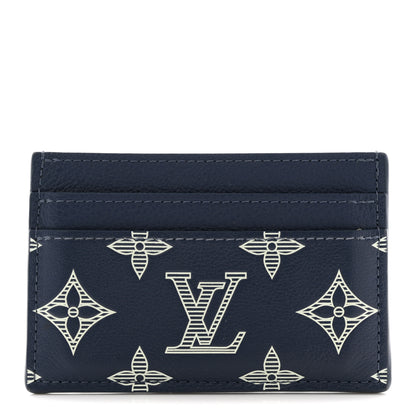 Louis Vuitton Calfskin Monogram Shadow Double Card Holder Navy Blue 1 of 6