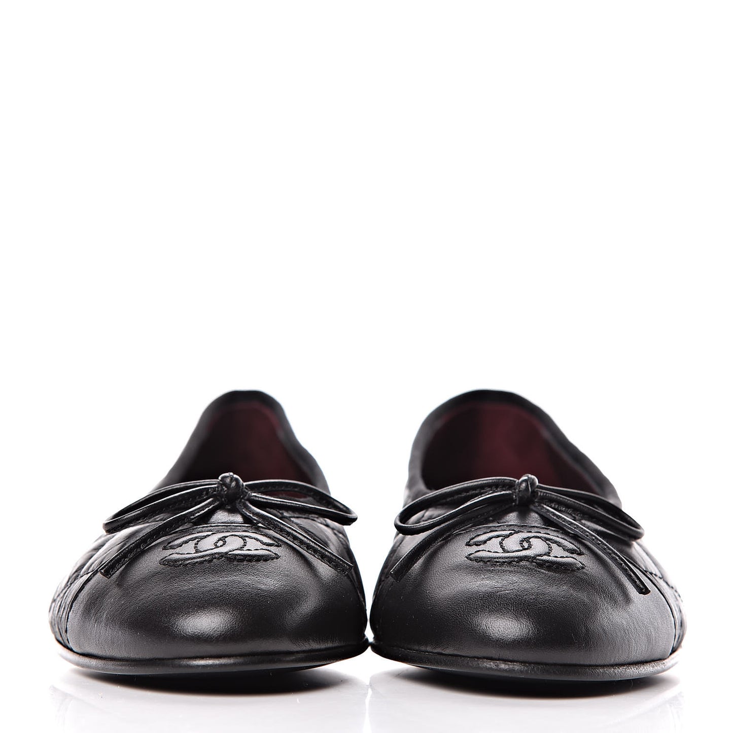 Aged Calfskin Quilted Cap Toe Ballerina Flats 37 Black