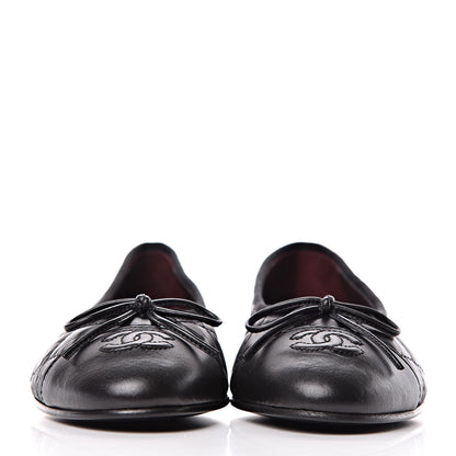 Chanel Aged Calfskin Quilted Cap Toe Ballerina Flats 37 Black 2 of 7