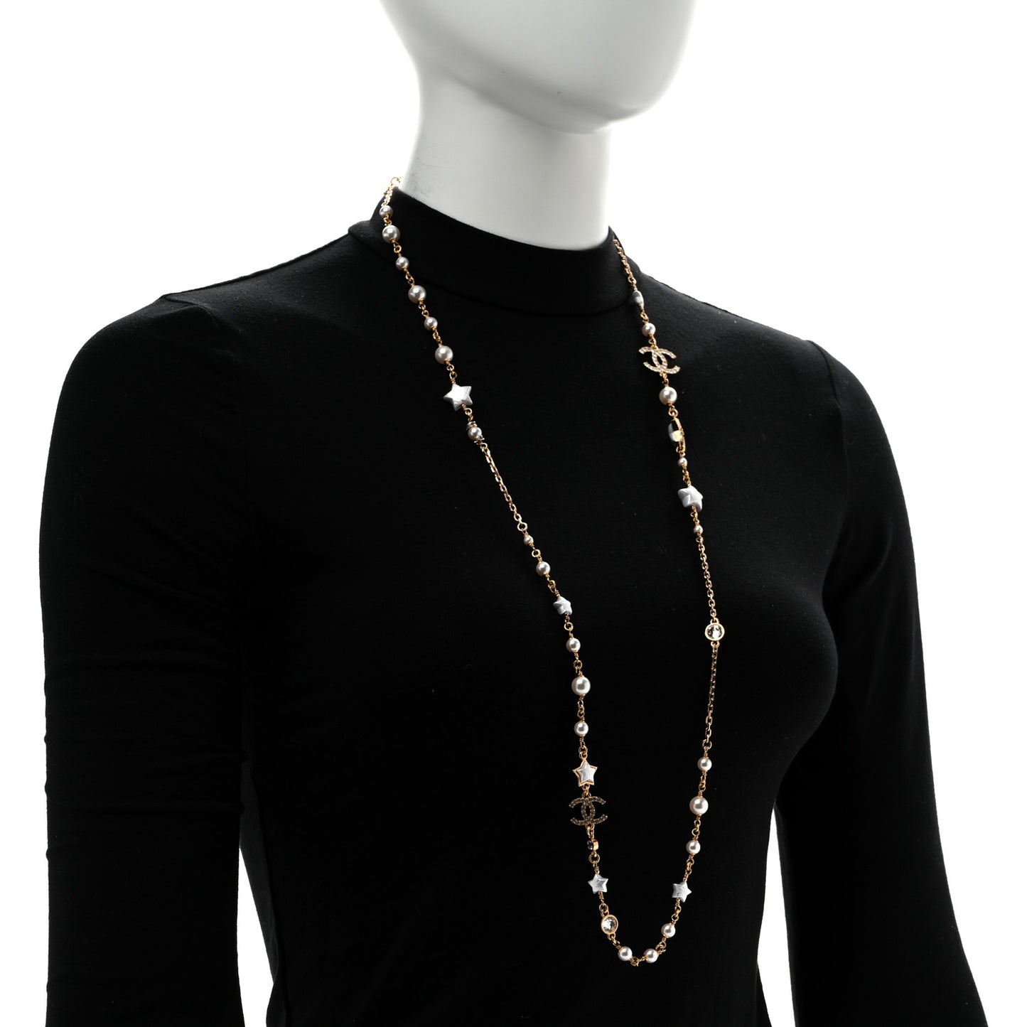 Pearl CC Star Long Necklace Gold