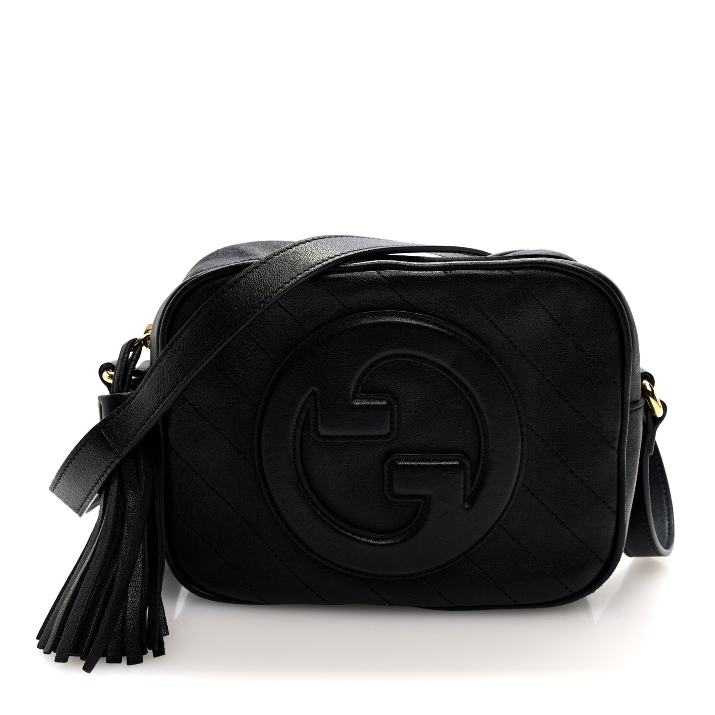 Sakai Be Green Calfskin Diagonal Stitched Small Blondie Shoulder Bag Black