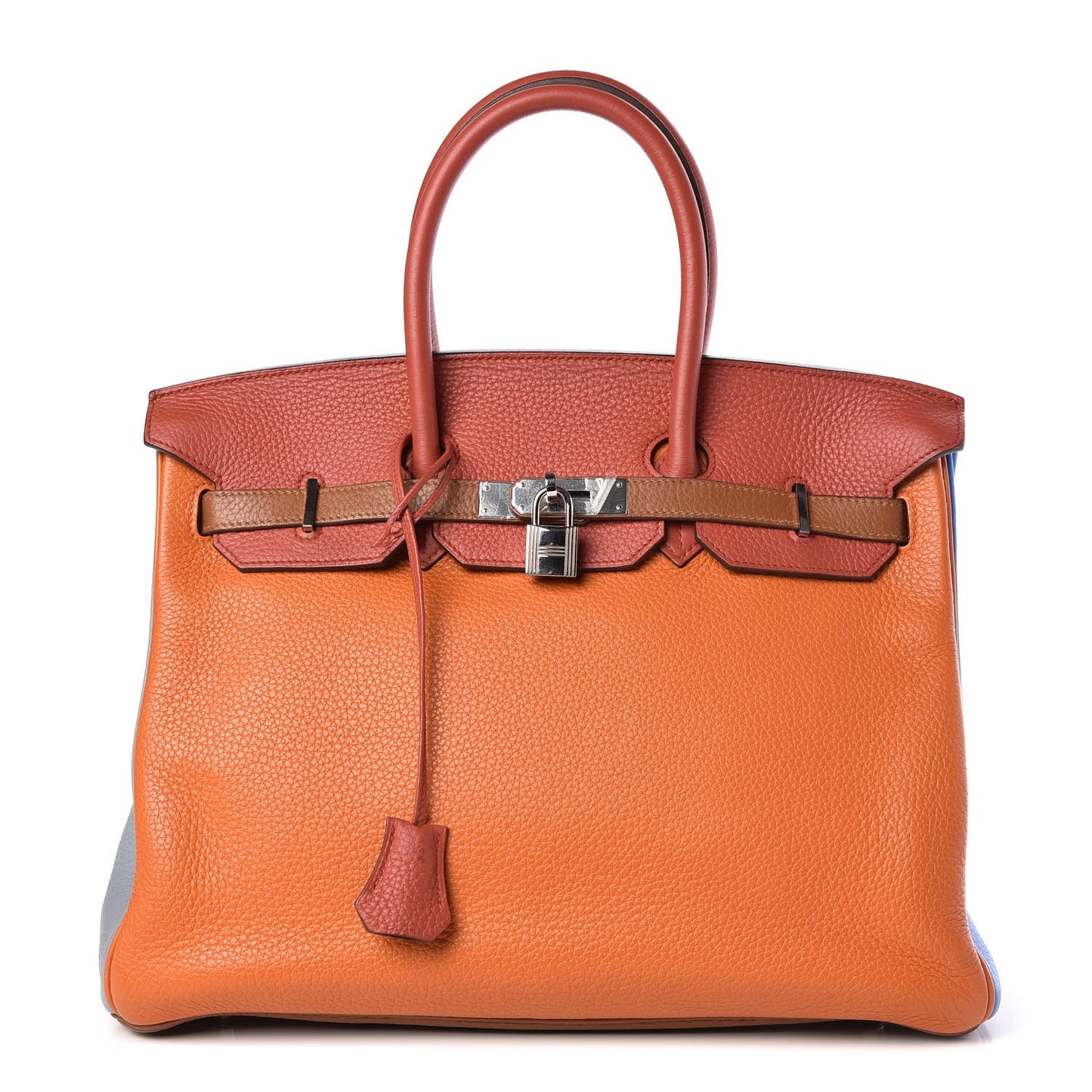 Taurillon Clemence Arlequin Birkin 35 Orange Sanguine Gold Bleu Lin Bleu Hydra Etain