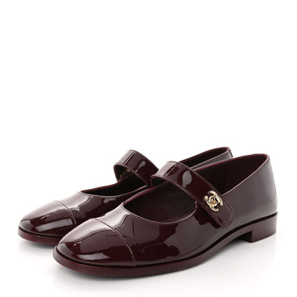 Chanel Patent Calfskin Mary Janes Flats 37 Burgundy 3 of 13