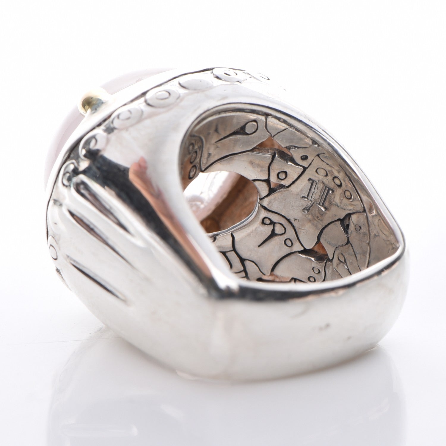 John Hardy Sterling Silver 18K Yellow Gold Moon Quartz 20mm Bamboo Dome Ring 52 6.25 6 of 6
