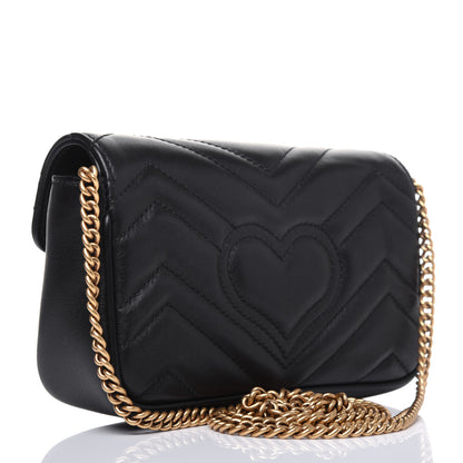 Gucci Calfskin Matelasse Super Mini GG Marmont Shoulder Bag Black 3 of 12
