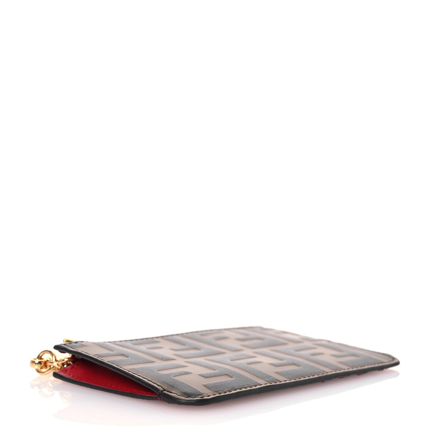 Fendi Vitello Cruise F is Fendi Bi-Color FF 1974 Embossed Key Case Pouch Maya Black Fragola 4 of 9