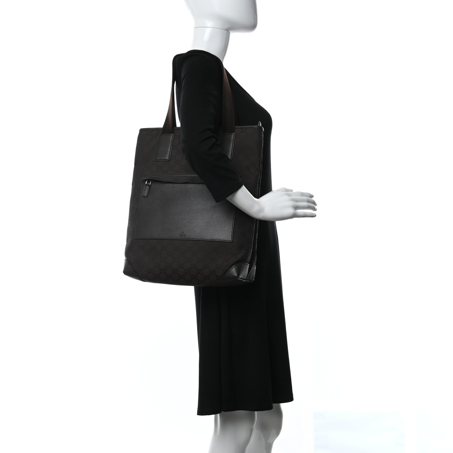 Gucci Nylon Calfskin Monogram Tall Tote Brown 3 of 9