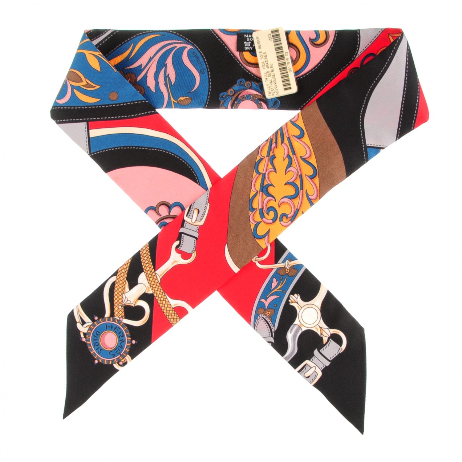 Hermes Silk Festival des Amazones Twilly Noir Rouge Bleu 1 of 5