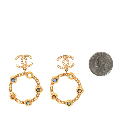 Chanel Pearl Gripoix CC Chain Drop Hoop Earrings Gold 2 of 5