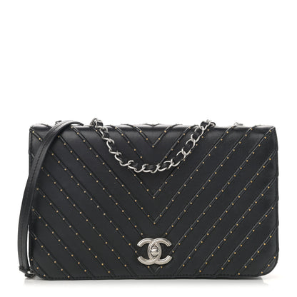 Chanel Calfskin Studded Chevron Quilted Flap Black 1 of 12