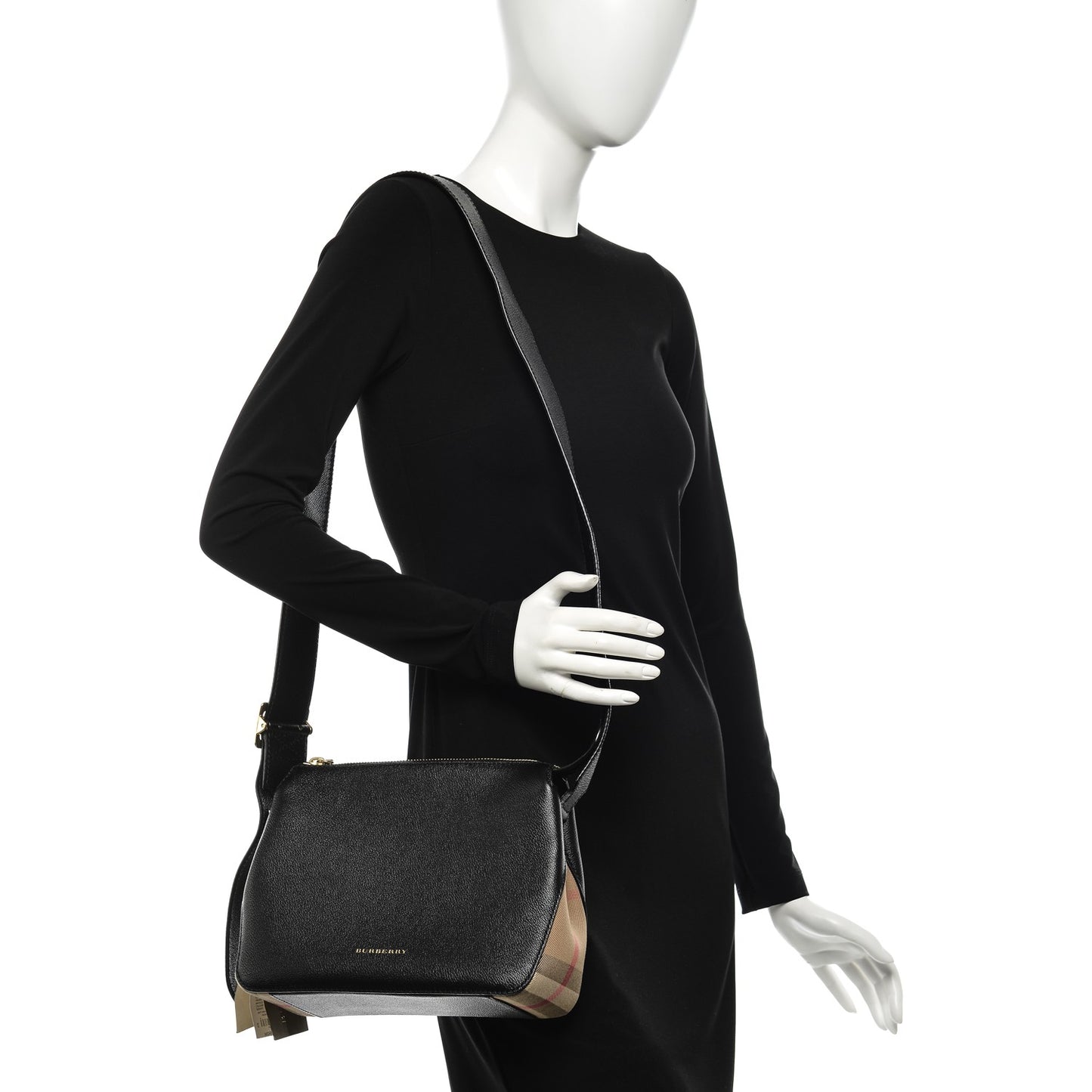 Soft Grain Calfskin House Check Small Helmsley Crossbody Black