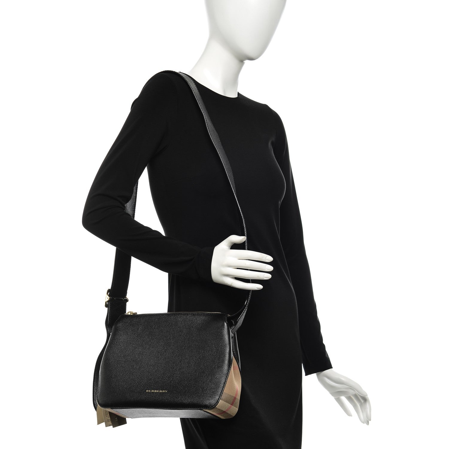 Burberry Soft Grain Calfskin House Check Small Helmsley Crossbody Black 2 of 7