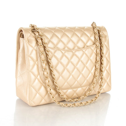 Chanel Metallic Lambskin Quilted Maxi Double Flap Pearl 3 of 9