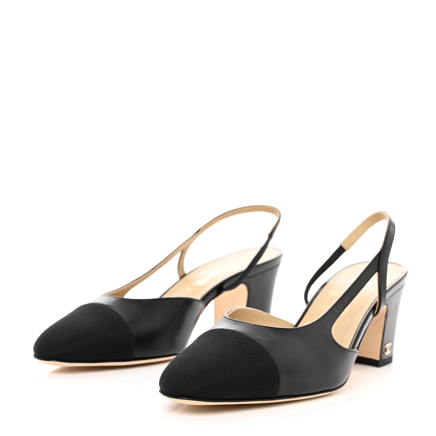Goatskin Grosgrain Cap Toe CC Slingback Sandals 39.5 Black