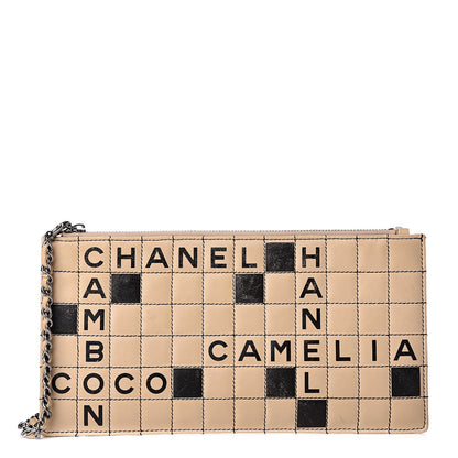 Chanel Lambskin Crossword Pochette Beige Black 1 of 10
