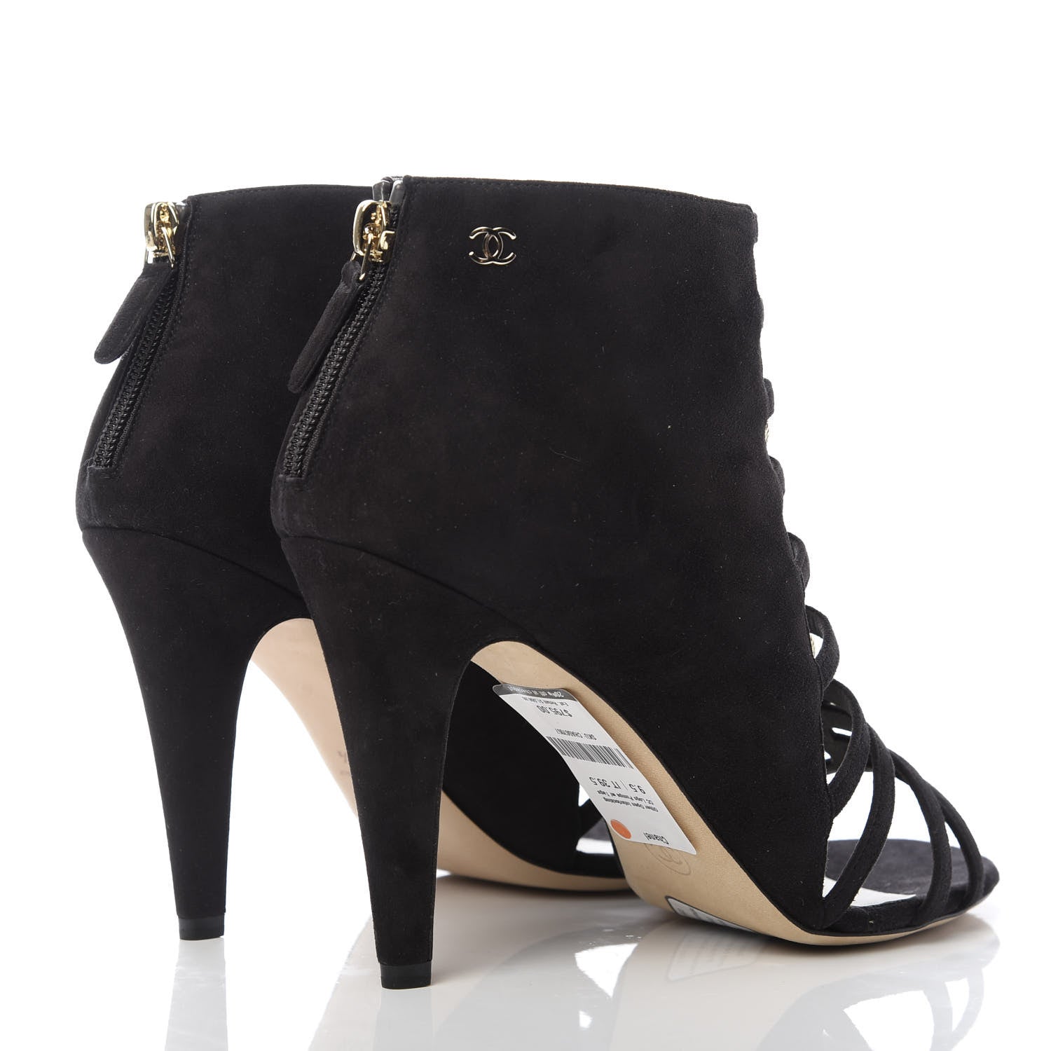 Chanel Suede Pearl Open Toe Caged Ankle Boots 39.5 Dark Grey 4 of 10