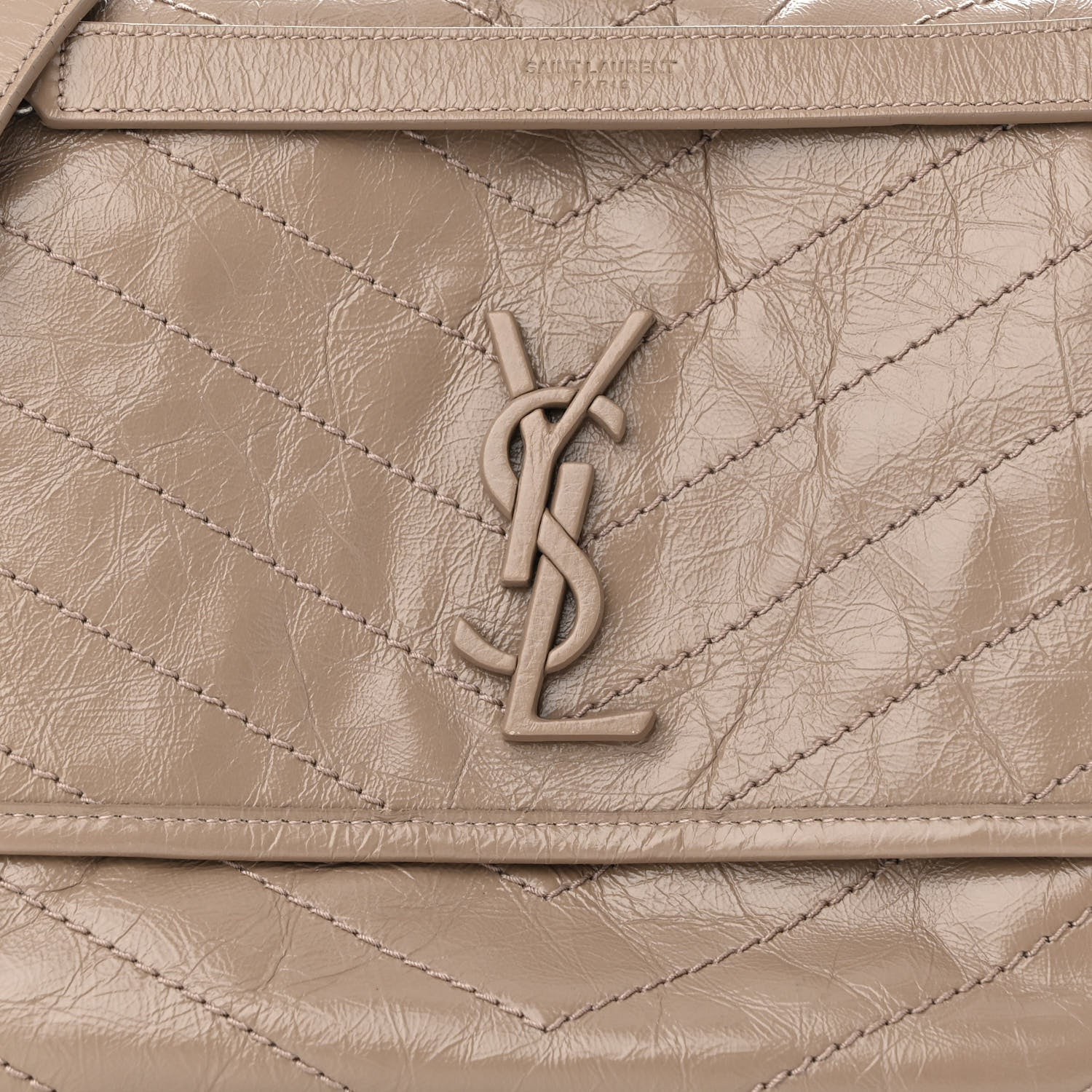 Saint Laurent Crinkled Calfskin Matelasse Monogram Medium Niki Chain Satchel Gold Sand 7 of 9