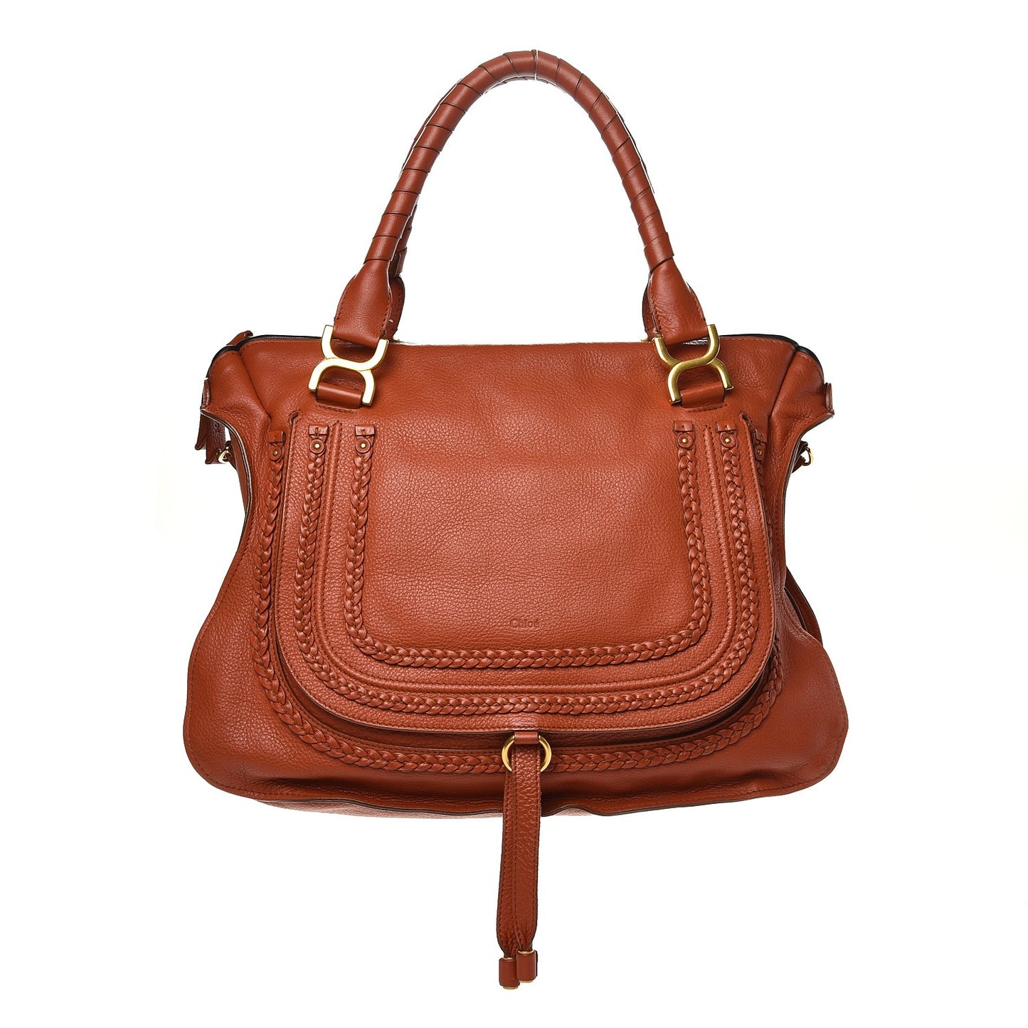 Calfskin Braided Large Marcie Satchel Whiskey