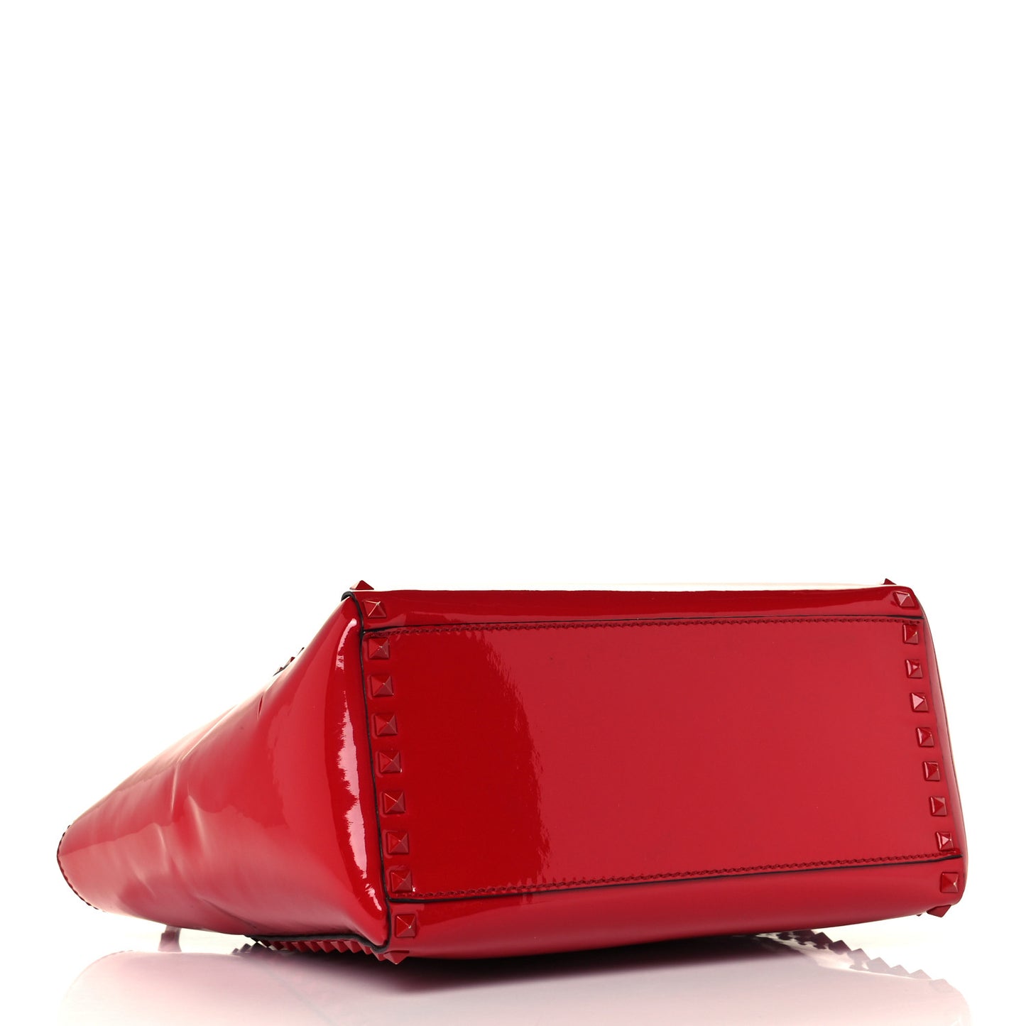 Patent Monochrome Rockstud Double Handle Tote Rosso Valentino