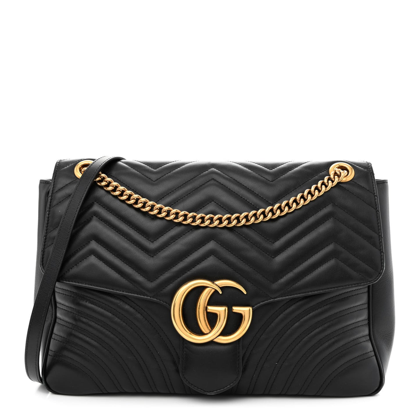 Calfskin Matelasse Large GG Marmont Shoulder Bag Black