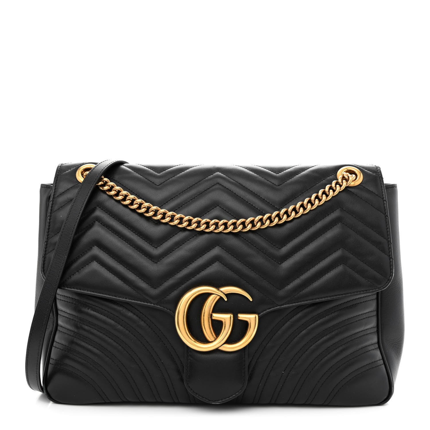 Gucci Calfskin Matelasse Large GG Marmont Shoulder Bag Black 1 of 10