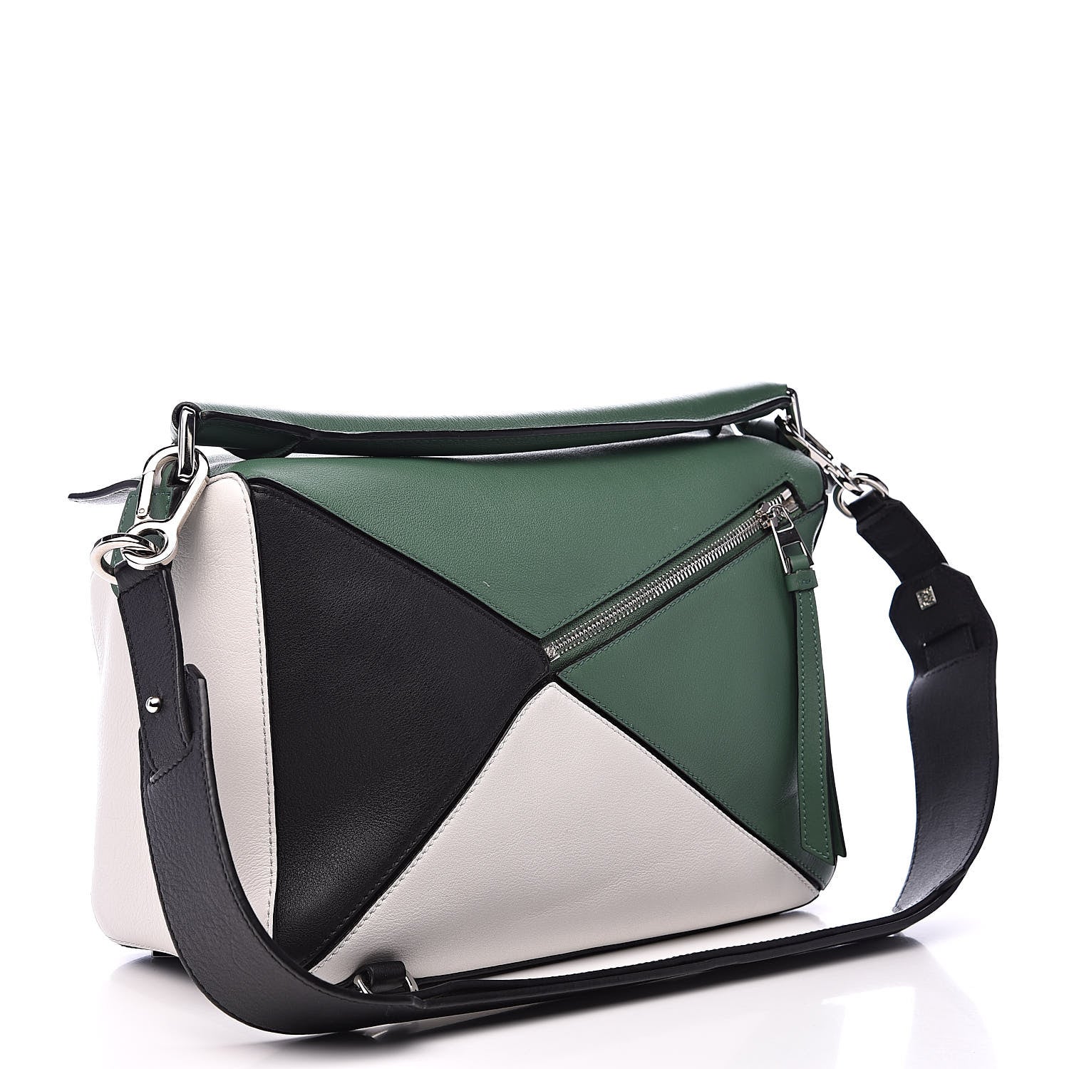 Loewe Calfskin Medium Puzzle Bag Forest Green White Black 3 of 11