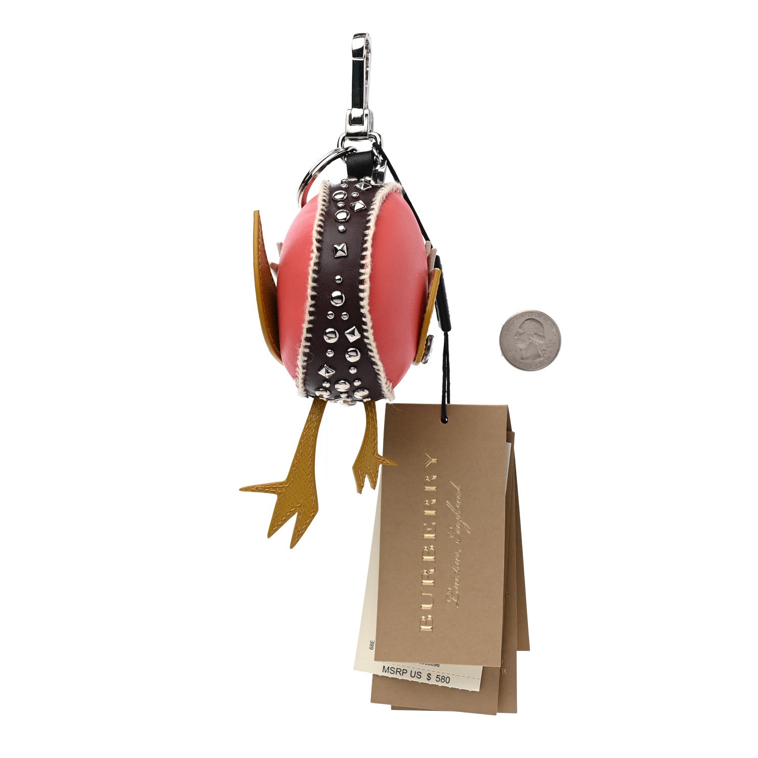Burberry Calfskin Wool Cashmere Studded Mabel Derek The Bird Bag Charm Deep Claret Multicolor 2 of 6