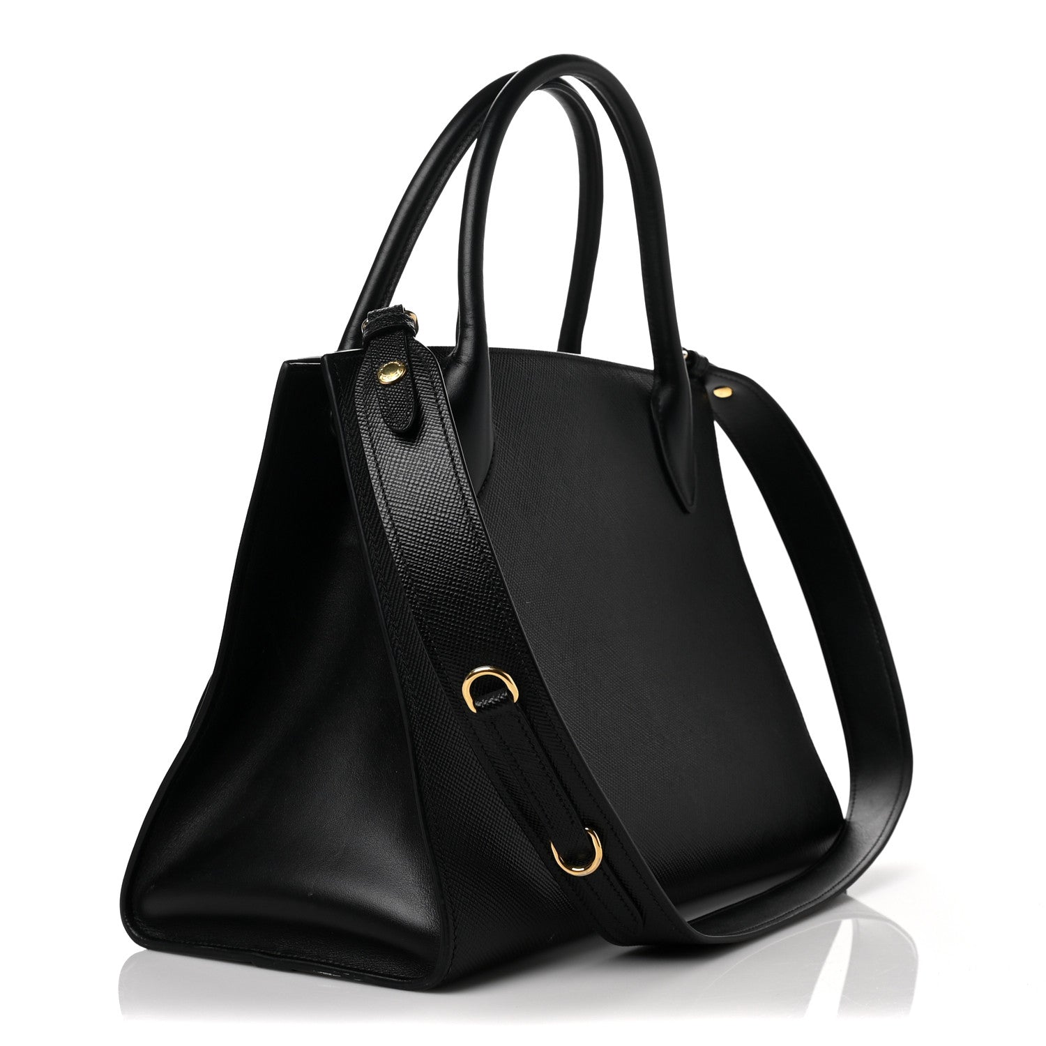 Prada Saffiano Cuir Calfskin Medium Monochrome Top Handle Tote Black 2 of 7