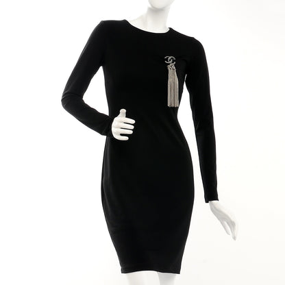 Chanel Ruthenium Crystal Chain Fringe CC Brooch Silver 2 of 4