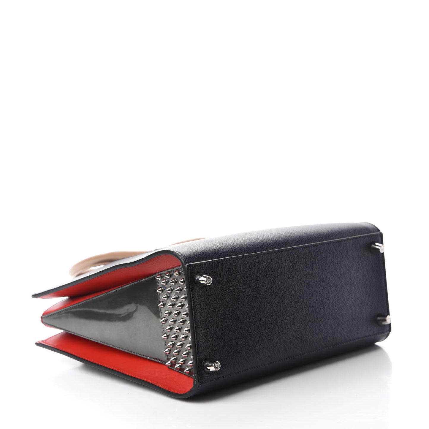 Calfskin Patent Spiked Medium Paloma Blue