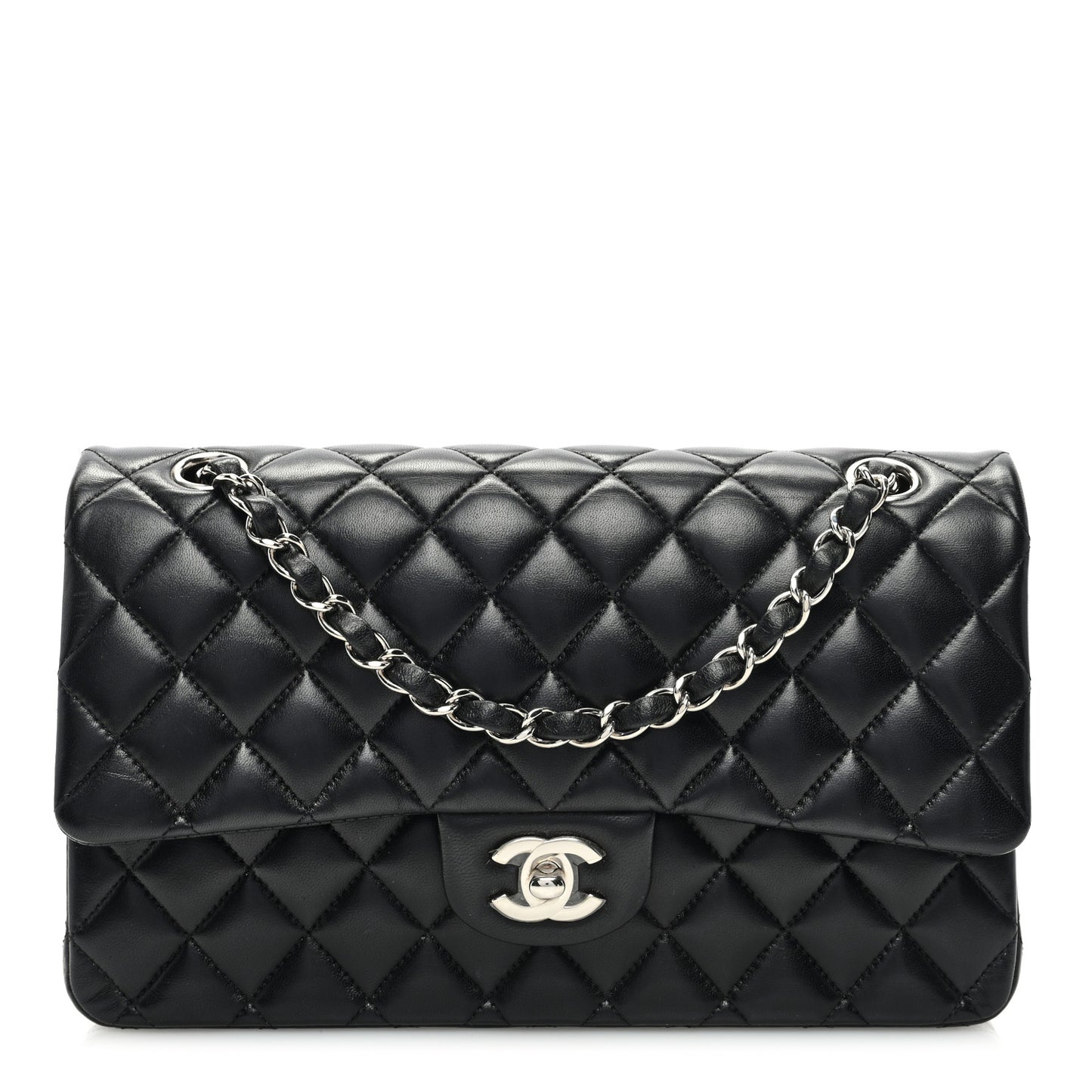Lambskin Quilted Medium Double Flap Black