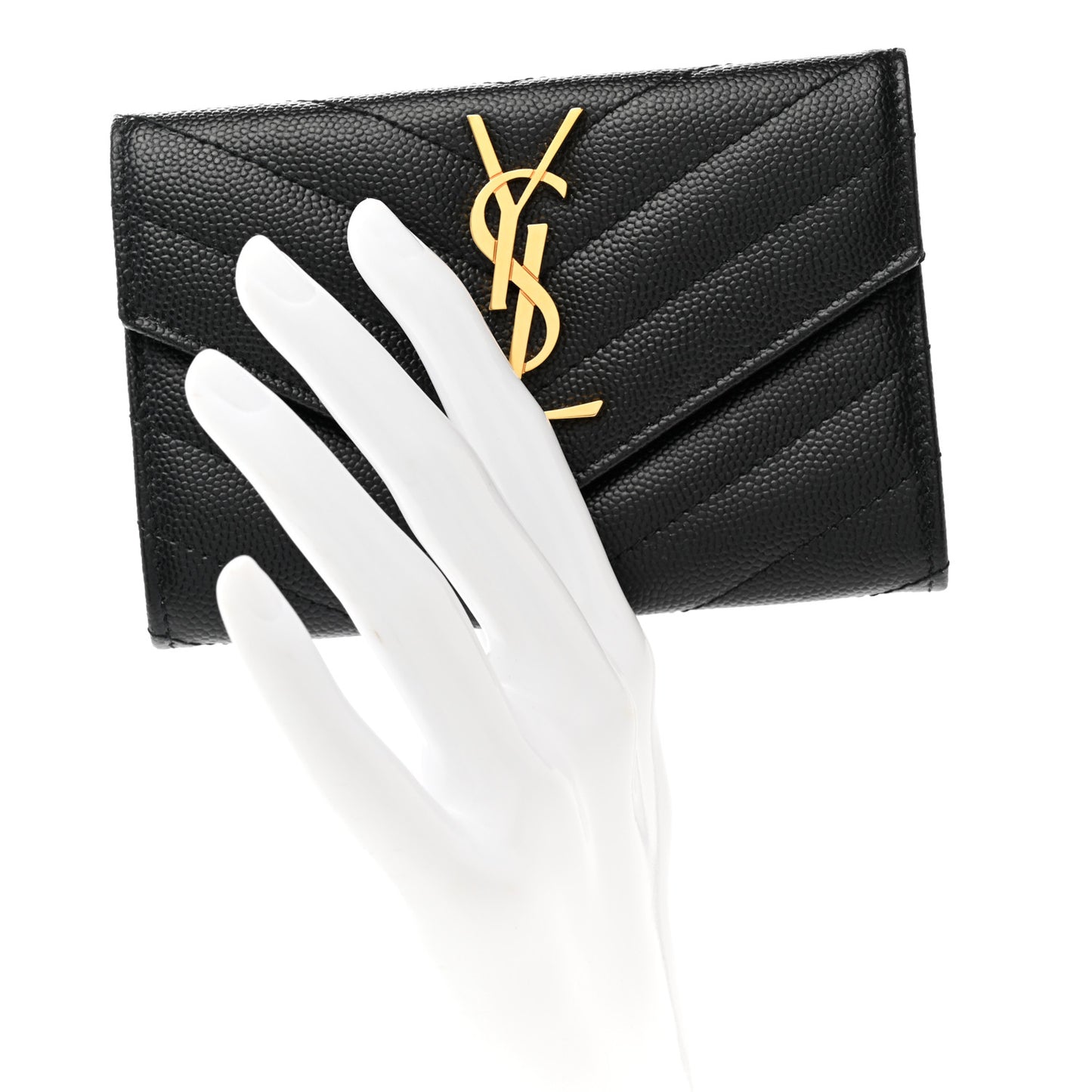 Grain De Poudre Matelasse Chevron Small Monogram Envelope Wallet Black