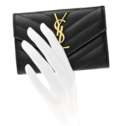 Saint Laurent Grain De Poudre Matelasse Chevron Small Monogram Envelope Wallet Black 2 of 8