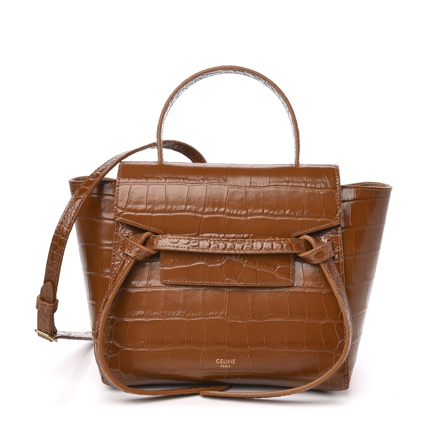 Calfskin Crocodile Embossed Micro Belt Bag Tan