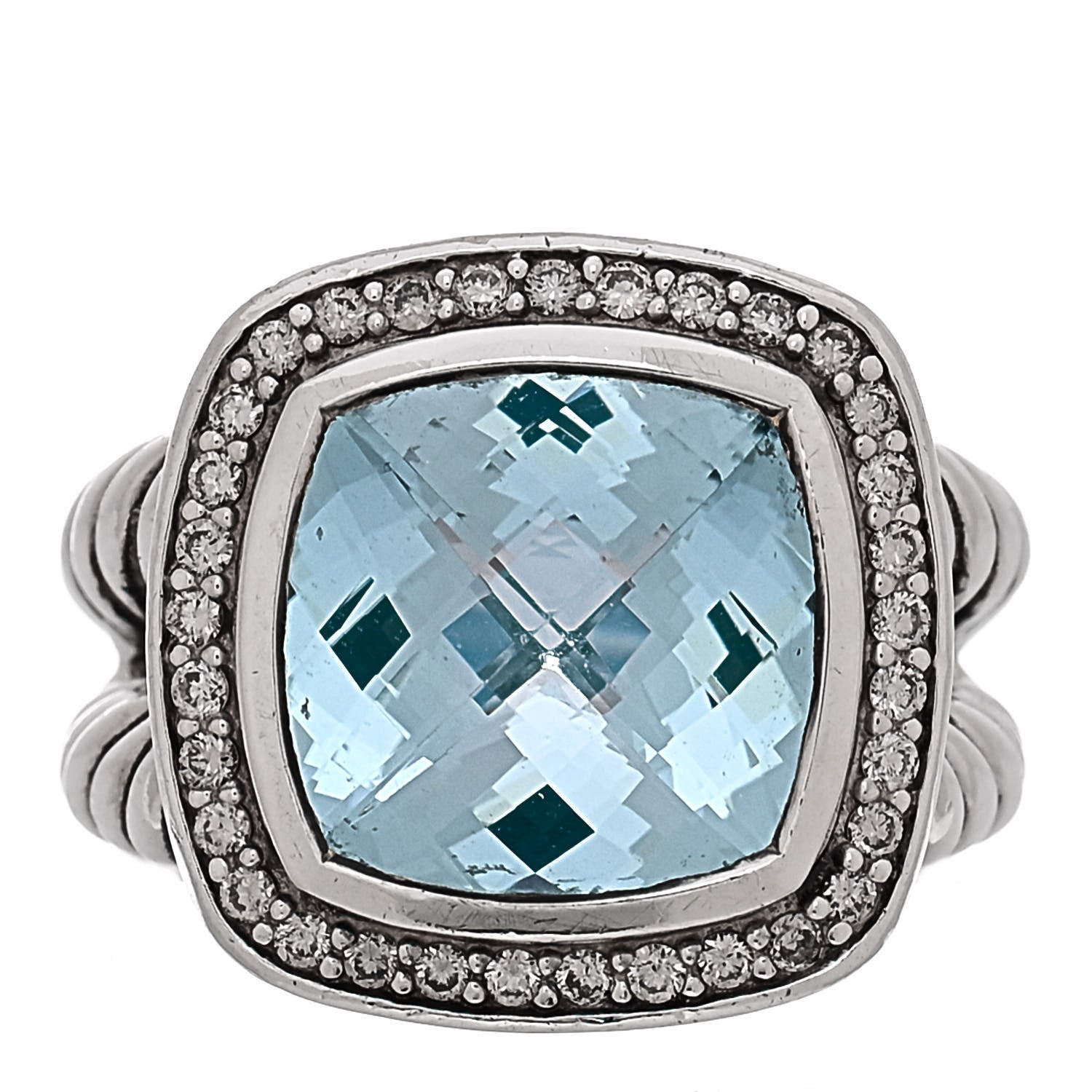 David Yurman Sterling Silver Diamond Blue Topaz 11mm Albion Ring 49 5 1 of 5