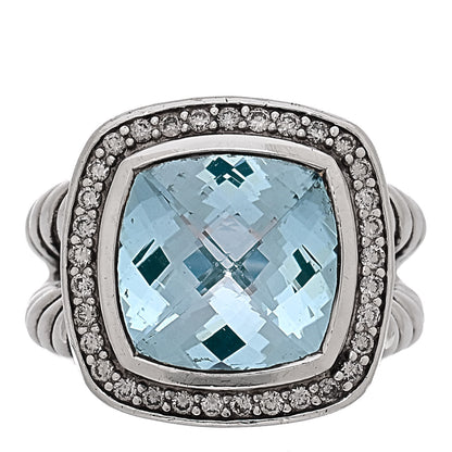 David Yurman Sterling Silver Diamond Blue Topaz 11mm Albion Ring 49 5 1 of 5