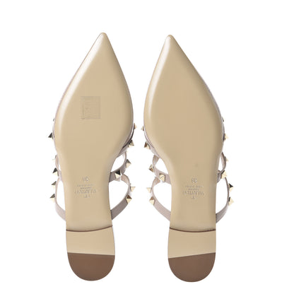 Valentino Garavani Pebbled Calfskin Rockstud Flat Cage Mules 38 Poudre 6 of 11
