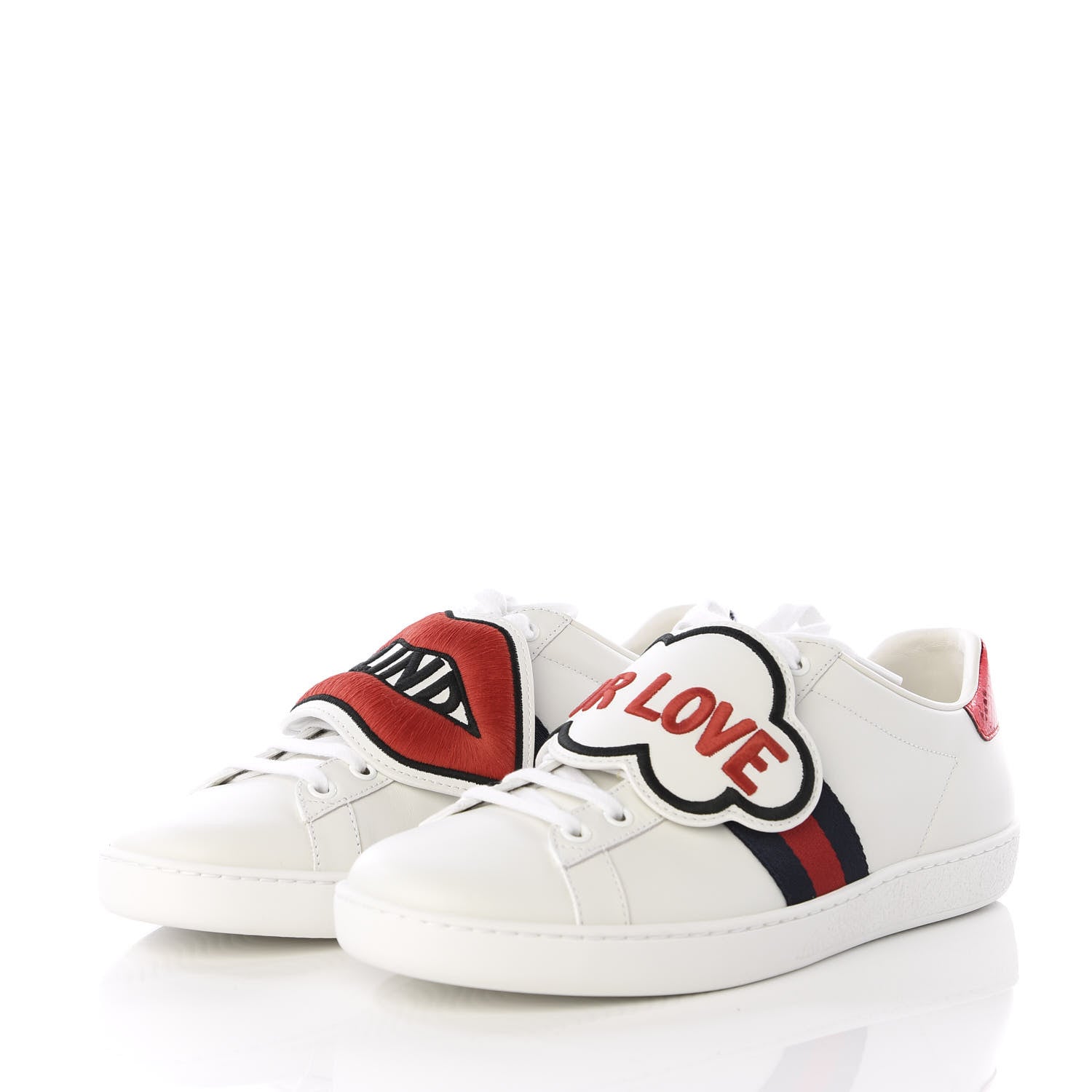 Gucci Calfskin Ayers Web Blind for Love Embroidered Womens Ace Sneakers 38.5 White 3 of 11